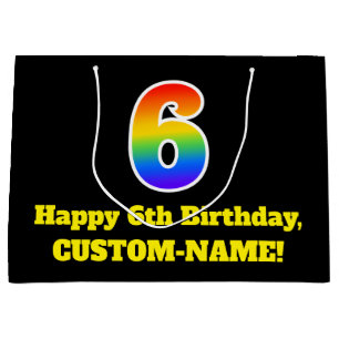 6. Geburtstag ~ Spaß, farbenfroh, lebhaft, Regenbo Große Geschenktüte