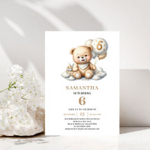 6. Geburtstag Teddybär Goldener Ballon Einladung