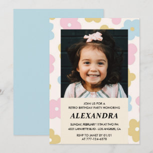 6. Geburtstags-Einladung Retro Groovy Blume Niedli Einladung