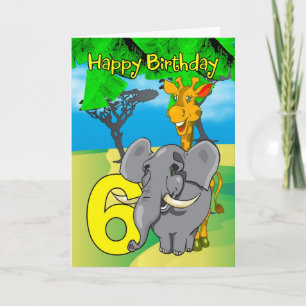 6. Geburtstags-Karte - Elefant, Giraffe, Dschungel Karte