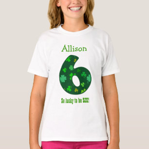 6 Geburtstags-Mädchen-Kleeblatt-Zahl-individuelle T-Shirt