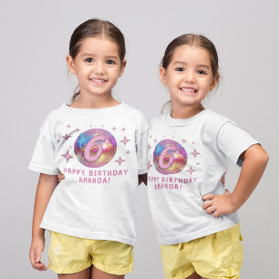 6. Geburtstagsfeier Gold Rosa Glitter Disco Kugel T-Shirt