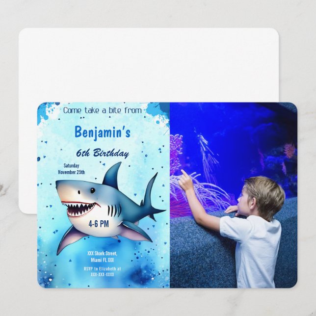 6. Geburtstagshai-Foto Einladung (Vorne/Hinten)