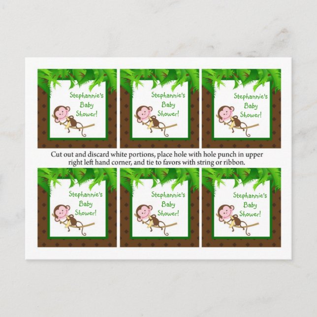 6 Gefallen Tags Affe Swing Jungle Safari Zoo Tier Einladungspostkarte (Vorderseite)