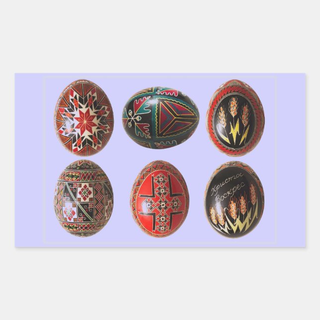 6 handgemalte ukrainische Ostereier Rechteckiger Aufkleber (Vorderseite)