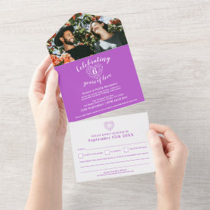 6. Hochzeitstag Amethyst lila RSVP Foto All In One Einladung