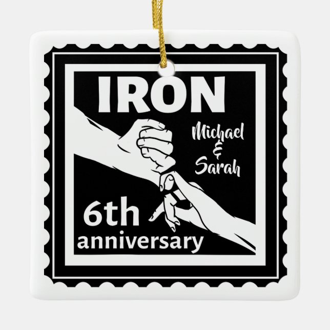 6. Hochzeitstag traditionelles Geschenk Eisen Keramikornament (Vorderseite)