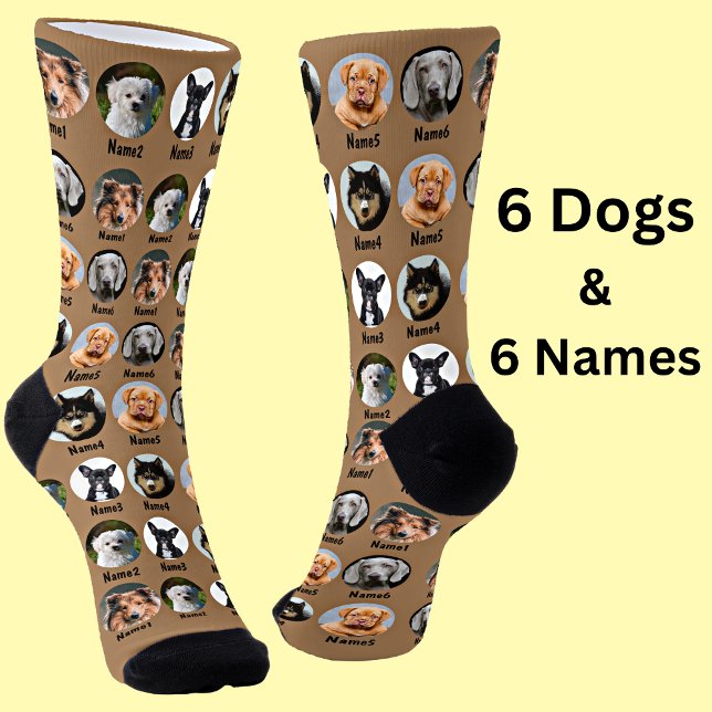 6 Hunde, 6 Namen, Hunde Foto - Personalisiert brau Socken (Von Creator hochgeladen)