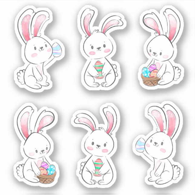 6 illustrierter White Oaster Bunny Scrapbook Stick Aufkleber (Vorderseite)