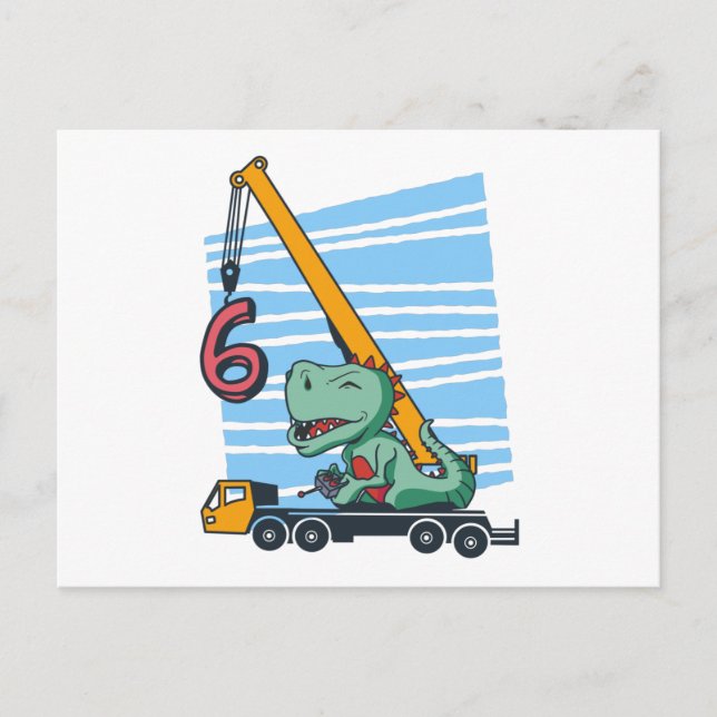 6 Jahre 6. Geburtstag Mobilkrane Dinosaurier Postkarte (Vorderseite)