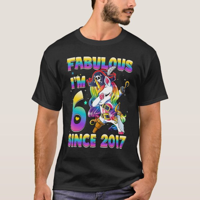 6 Jahre alte Mädchen, die Unicorn Piraten, 6. Gebu T-Shirt (Vorderseite)