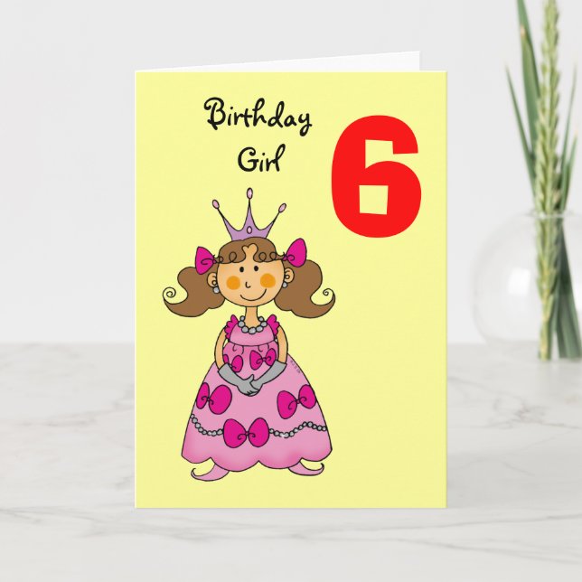 6 Jahre alte Prinzessin (braune Haare) Karte (Vorderseite)