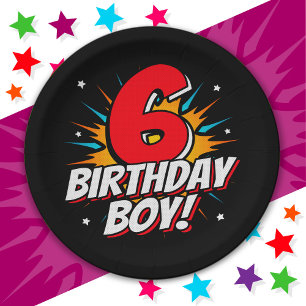 6 Jahre alter Superheld zum Geburtstag Junge 6. Ge Pappteller