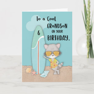 6 Jahre Grandson Birthday Beach Funny Cool Raccoon Karte
