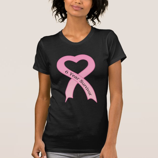 6 Jahre Überleben Rosa Ribbon Ladys Black T - Shir T-Shirt (Vorderseite)