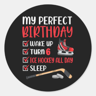 6-jähriges Eishockey Geburtstagsparty 6. Junge Geb Runder Aufkleber