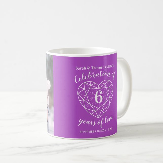6. Jubiläum lila Amateurherz-Custom-Foto Kaffeetasse (VorderseiteRechts)