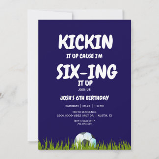 6. Junge Kickin it Up Blue Soccer Geburtstagsparty Einladung