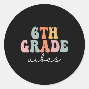 6. Klasse Vibes Retro Groovy Frauen Glücklicher Er Runder Aufkleber