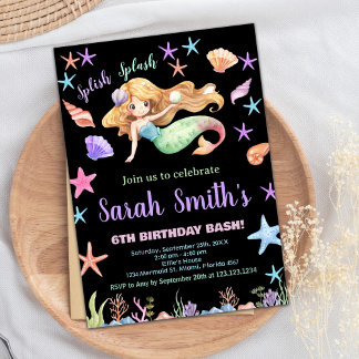6. Lila unter der Meerjungfrau Geburtstag Einladung
