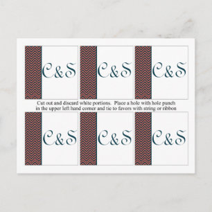 6 moderne Chevron Neon Korallen/ Marine Favor Tags Postkarte