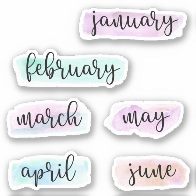 6 Monate des Jahres - Januar bis Juni - Wasserfarb Aufkleber (Vorderseite)