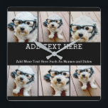 6 Photo Collage 2 Lines of Text -- CAN Edit Black Quadratische Wanduhr<br><div class="desc">A collage of 6 square photos with 2 lines of text highlighted in the middle. Add "GRANDPA" or "DADDY" with photo of the kids and make a cute memento for the family. Add your favorite pics to this fun template. You can use square photos or any photos for this grid....</div>