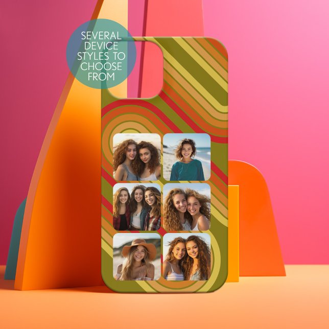 6 Photo Collage Funky Line Art - Couleurs coucher  (Personalized Phone Case - Choose Your Device and Customize the Design)