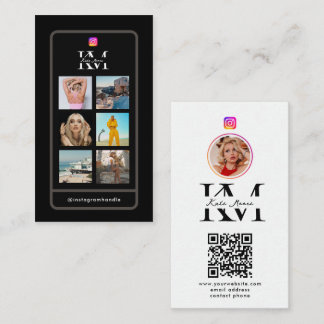 6 Photo Collage Influencer Feed Black Monogram Visitenkarte