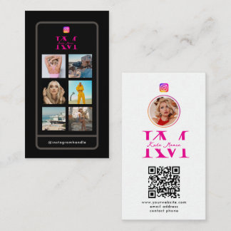 6 Photo Collage Influencer Feed Pink Monogram Visitenkarte