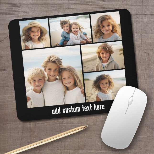 6 Photo Collage Optional Text -- CAN Edit Color Mousepad (Personalized mouse pad with your photos and text)