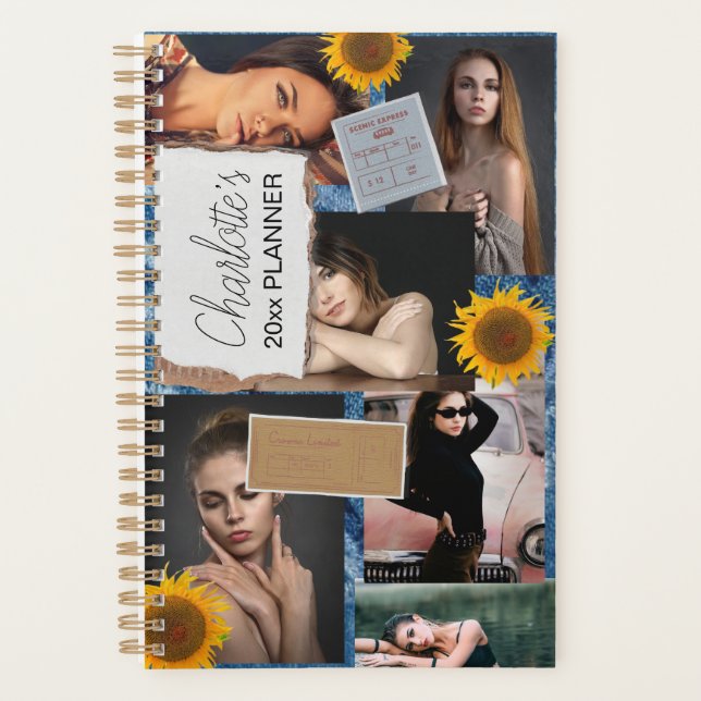 6-Photo Collage Sunflower Denim Tickets  Planer (Vorderseite)