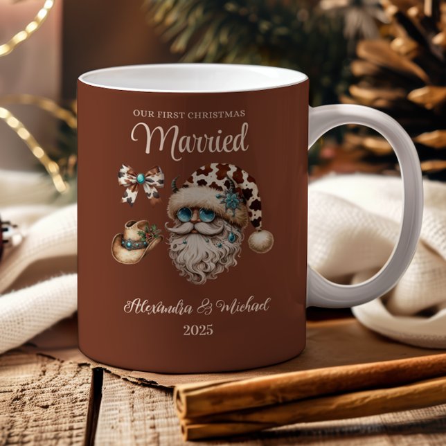 6 Photo Western First Christmas Married Zweifarbige Tasse (Von Creator hochgeladen)