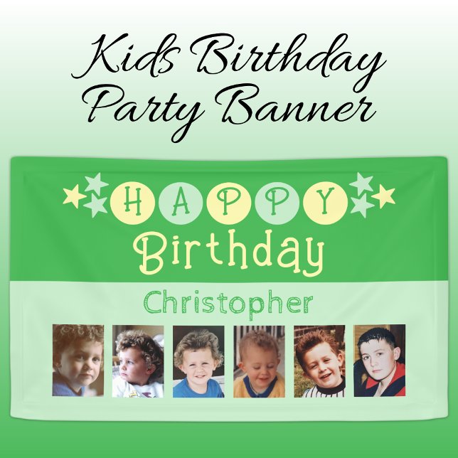 6 photos happy birthday name kids green party banner (Von Creator hochgeladen)