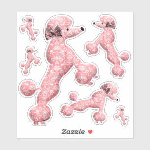 6 Pink Tancing Poodle Dog Aufkleber