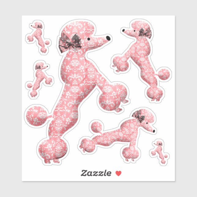 6 Pink Tancing Poodle Dog Aufkleber (Blatt)