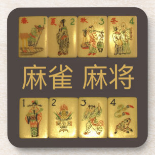 6 PlastikUntersetzer - 麻雀麻将 Blumen u. Jahr Getränkeuntersetzer