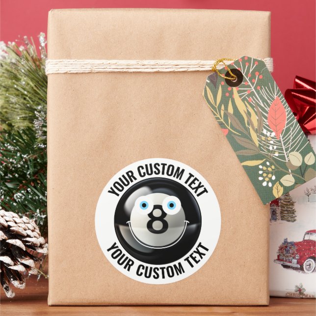 6 Pool 8 Ball Personalisiert Text Custom Happy Fac Runder Aufkleber (Feiertag)