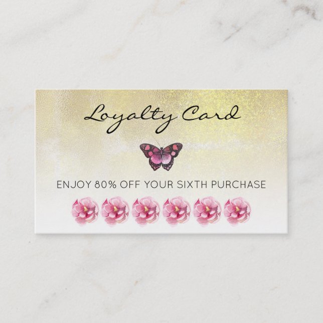 *~* 6 Punch Hole Blume Butterfly Loyalty Card Visitenkarte (Vorderseite)