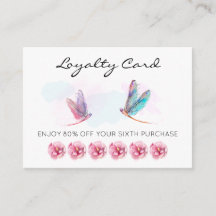 *~* 6 Punch Pink Blue Dragonfly Loyalty Card