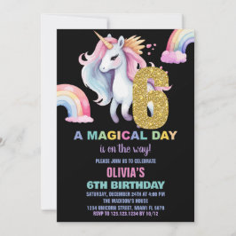 6. Rainbow Unicorn Geburtstag Einladung Wassercolo