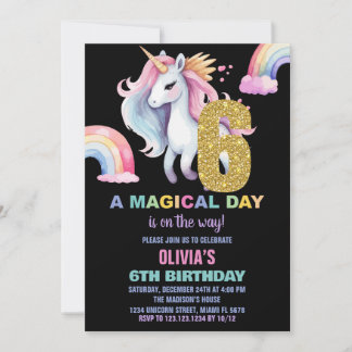 6. Rainbow Unicorn Geburtstag Einladung Wassercolo