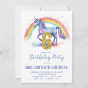 6. Rainbow Unicorn Geburtstag Einladungen