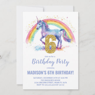 6. Rainbow Unicorn Geburtstag Einladungen