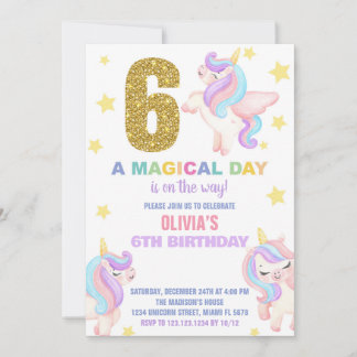 6. Rainbow Unicorn Geburtstag Einladungen Fliegen