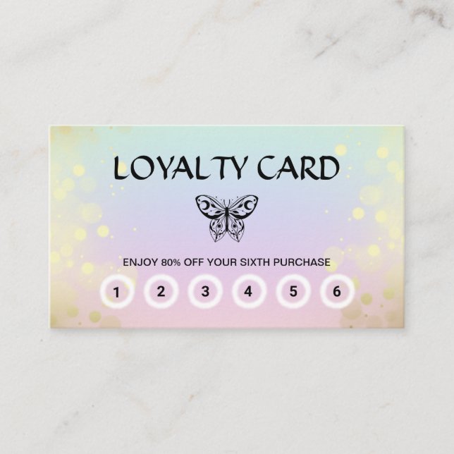 *~* 6 Schmetterlingsmotiv-Regenbogenpastel  Treuekarte (Vorderseite)