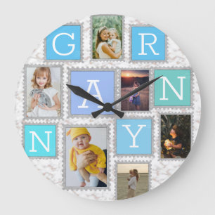 6 Sechs Foto-Collage Süße Baby-Familie Liebe Oma Große Wanduhr