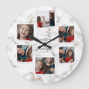 6 Sechs Foto-Collage Tante modern elegant Familie Große Wanduhr