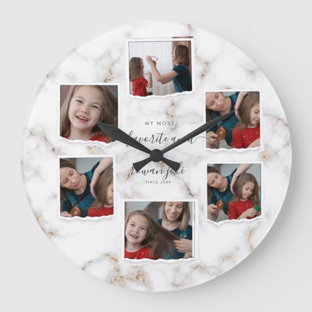 6 Six Foto Collage Aunty Moderne Elegante Familie Große Wanduhr (Vorderseite)