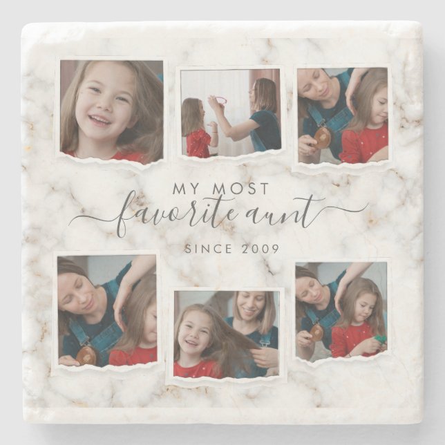6 Six Foto Collage Aunty Moderne Elegante Familie Steinuntersetzer (Vorderseite)